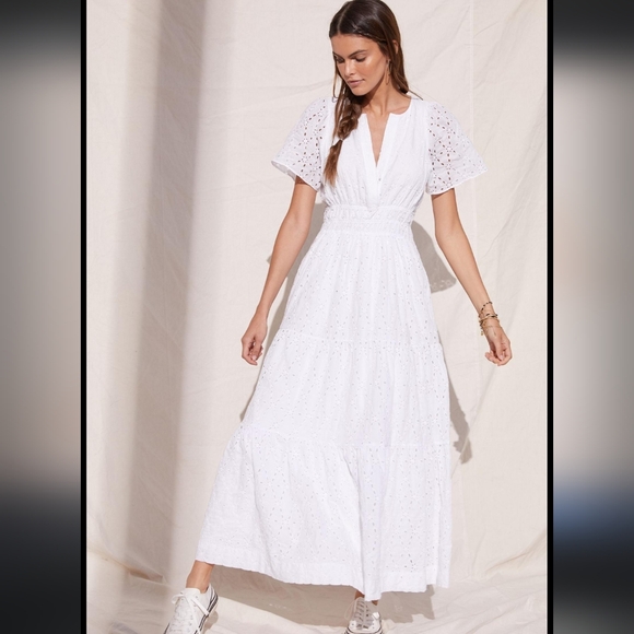 NWT Anthropologie white eyelet somerset maxi dress L - Picture 3 of 5